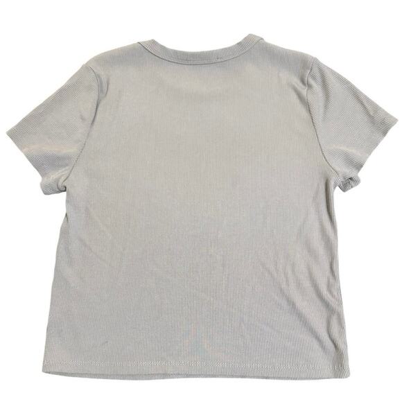 Olive & Oak Size Large Ribbed Cropped Crew Neck Shirt Gray Modal Spandex Blend‎ - Picture 2 of 7